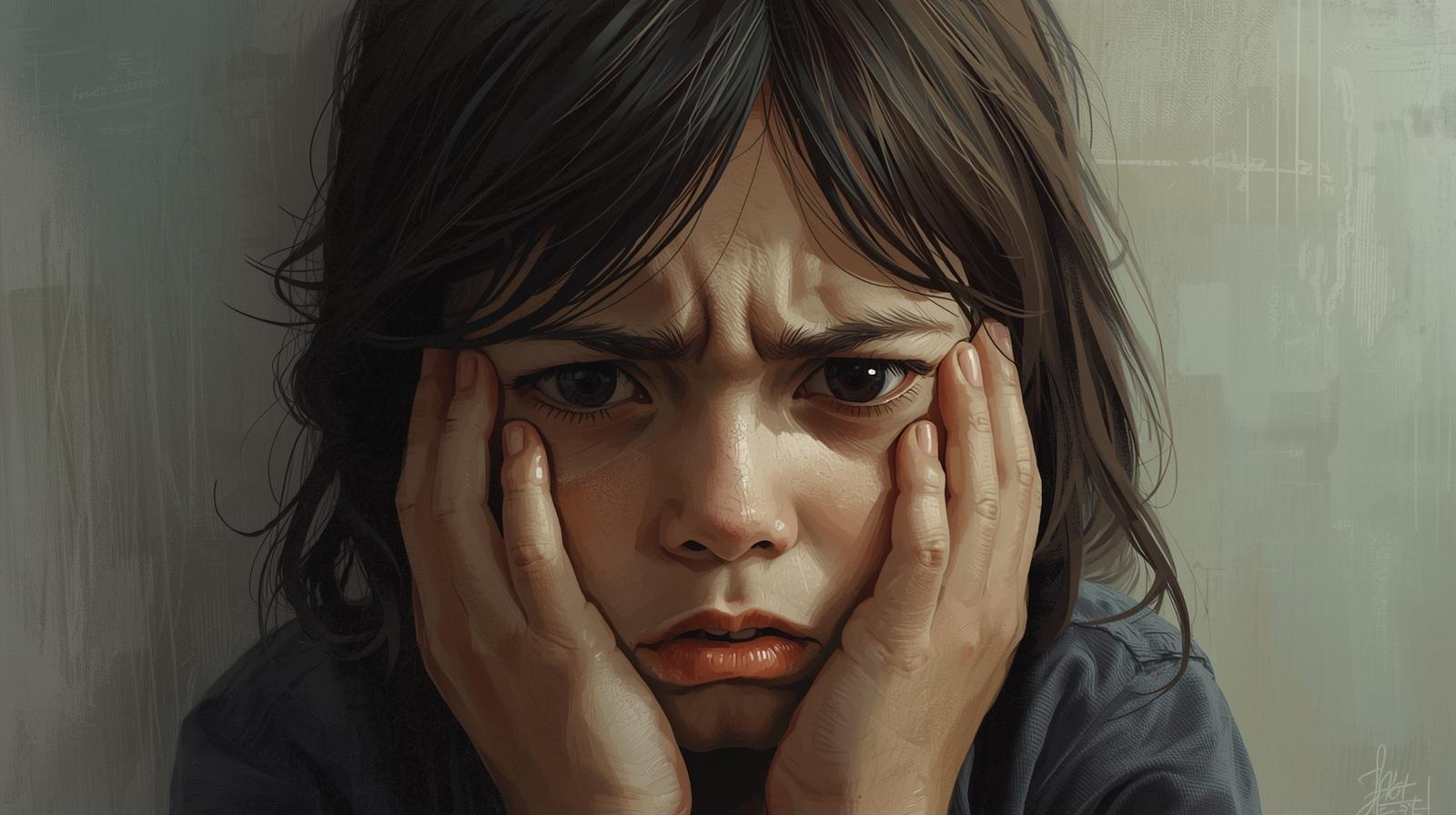 Child experiencing existential OCD with overwhelming thoughts about life and meaning