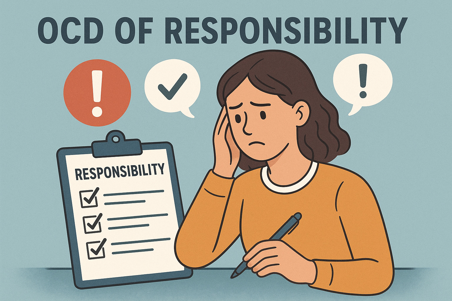 Person experiencing anxiety from obsessive thoughts related to responsibility and fear of causing harm