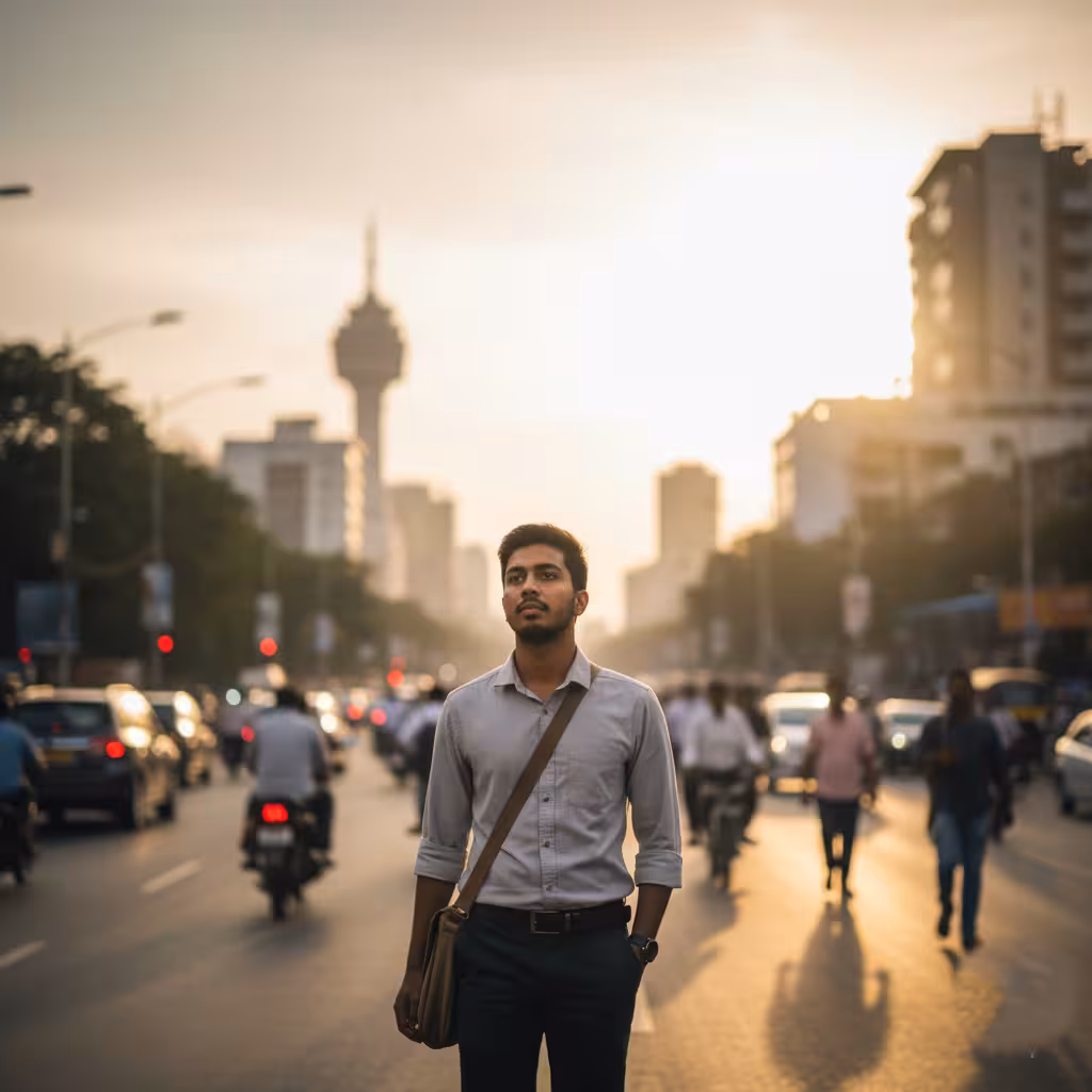 Indian man walking through the busy streets of Bangalore, symbolizing the journey toward peace through OCD Treatment in Bangalore