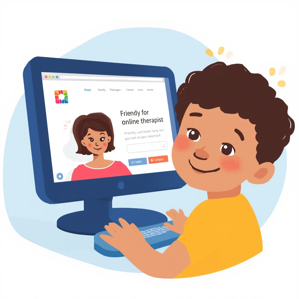 Child receiving online OCD treatment from a therapist via video session