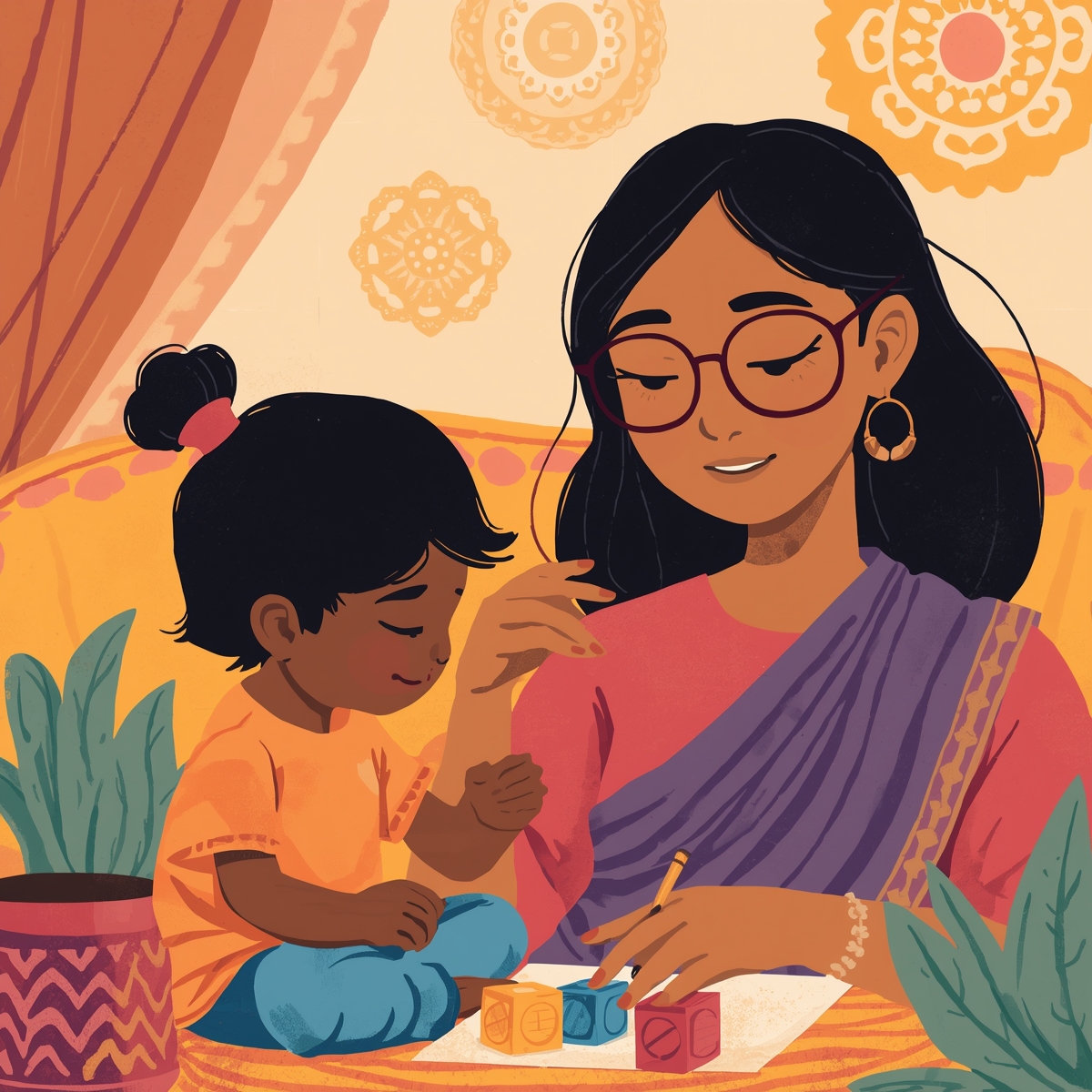 Happy child learning healthy coping skills with parental support to prevent OCD