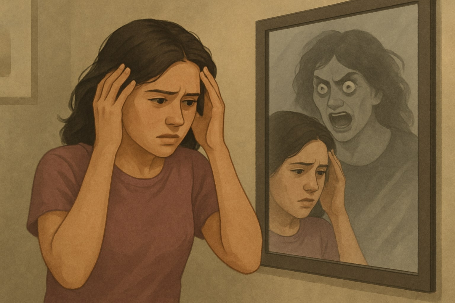 Calm red background design showing Psychosis OCD recovery with CBT and ERP therapy at Emotion of Life India